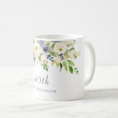 Mug Fleurs blanches et marines Femme 80e anniversaire  (Devant droit)