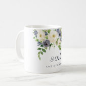 Mug Fleurs blanches et marines Femme 80e anniversaire  (Devant gauche)