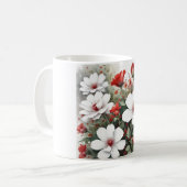 Mug Fleurs blanches et rouges Elégante aquarelle (Devant gauche)