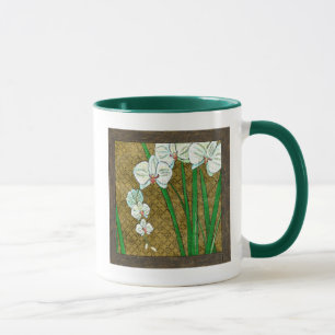 Mug Fleurs blanches et tiges vertes à la frontière