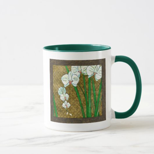 Mug Fleurs blanches et tiges vertes à la frontière Bro (Droite)