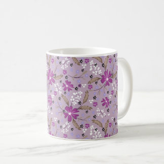 Mug Fleurs blanches et violettes sur un fond lilas pâl