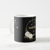 Mug fleurs blanches feuilles dorées noires (Devant gauche)