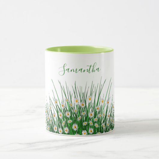 Mug Fleurs blanches fleurs prés vert nom d'été (Centre)