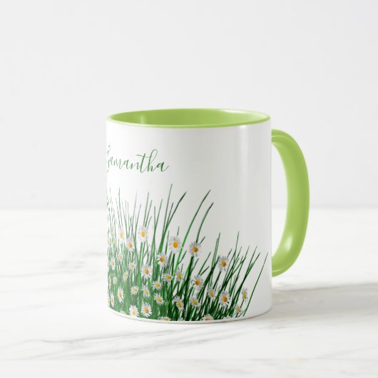Mug Fleurs blanches fleurs prés vert nom d'été (Devant droit)