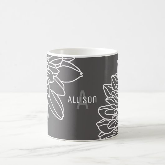 Mug Fleurs blanches gris tendance Nom initial (Centre)