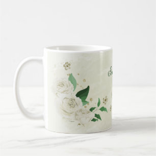 Mug Fleurs blanches ivoire romantiques verdure