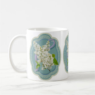 Mug Fleurs blanches Lilac encadrées Vert Romantique