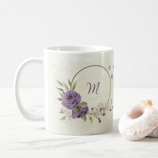 Mug fleurs blanches mauves verdure  (Avec donut)