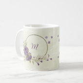 Mug fleurs blanches mauves verdure  (Devant gauche)