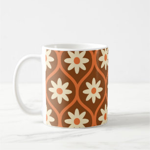 Mug Fleurs blanches rétro sur ogee vintage marron