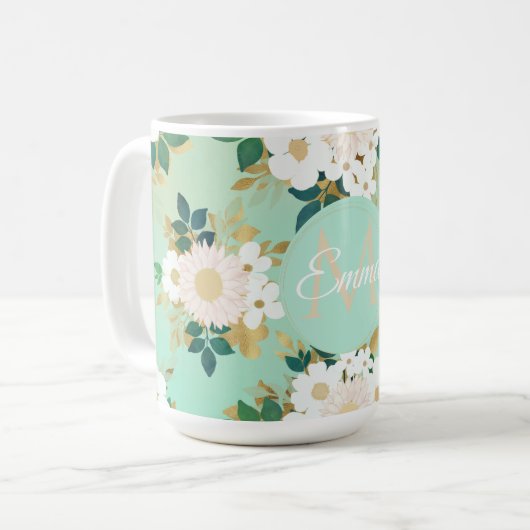 Mug Fleurs blanches romantiques Conception de l'aquare (Devant gauche)