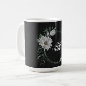 Mug fleurs blanches romantiques verdure noir (Devant gauche)