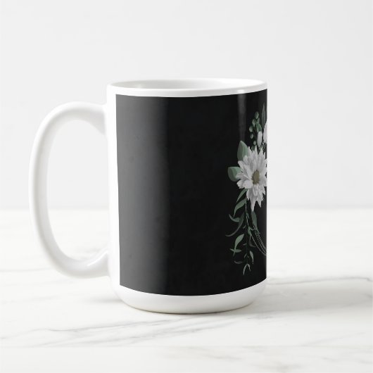 Mug fleurs blanches romantiques verdure noir (Gauche)