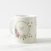 Mug fleurs blanches rose poussiéreuse (Devant gauche)