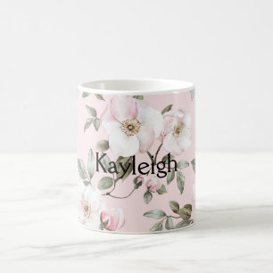 Mug Fleurs blanches roses blush jolies