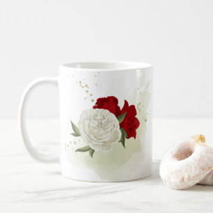 Mug Fleurs blanches rouges feuillage 