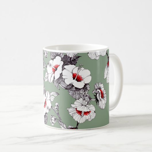 Mug Fleurs blanches rouges sans joint : décoration ver (Devant droit)