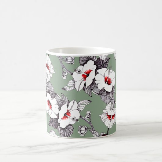 Mug Fleurs blanches rouges sans joint : décoration ver (Centre)