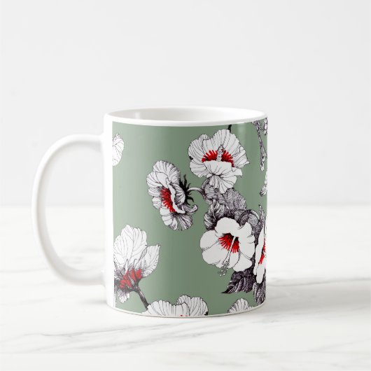 Mug Fleurs blanches rouges sans joint : décoration ver (Gauche)