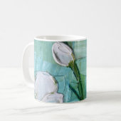 Mug Fleurs blanches sur fond sarcelle et jaune (Devant gauche)