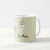 Mug Fleurs Blanches Vert Pâle Personnalisées (Devant droit)