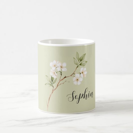 Mug Fleurs Blanches Vert Pâle Personnalisées (Centre)
