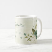 Mug fleurs blanches vert sauge (Devant droit)