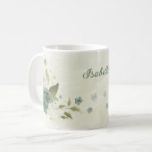 Mug fleurs blanches vert sauge (Devant gauche)