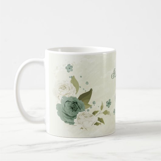 Mug fleurs blanches vert sauge (Gauche)