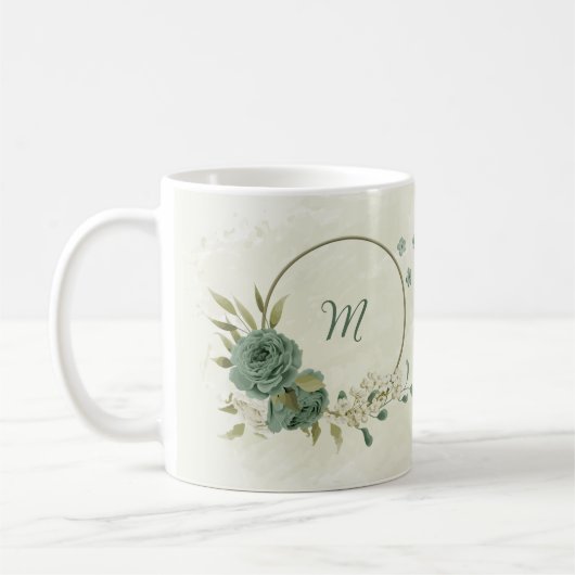 Mug fleurs blanches vert sauge (Gauche)