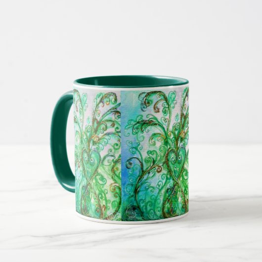 Mug FLEURS BLANCHES vert vif bleu jaune (Devant gauche)