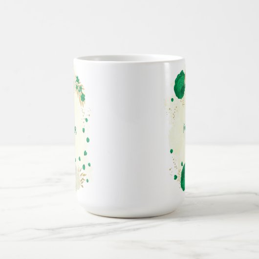 Mug fleurs blanches vertes or botanique mariage (Centre)