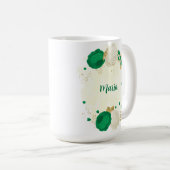 Mug fleurs blanches vertes or botanique mariage (Devant droit)
