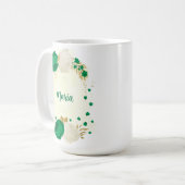 Mug fleurs blanches vertes or botanique mariage (Devant gauche)