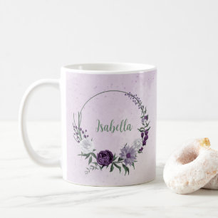 Mug Fleurs blanches violettes romantiques verdure