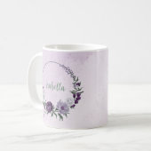 Mug Fleurs blanches violettes romantiques verdure (Devant gauche)