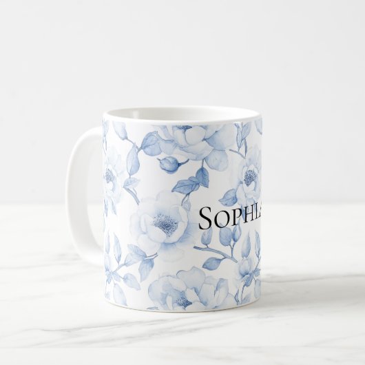 Mug Fleurs Blancs Chic Et Joli Bleu (Devant gauche)