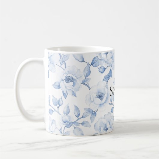 Mug Fleurs Blancs Chic Et Joli Bleu (Gauche)
