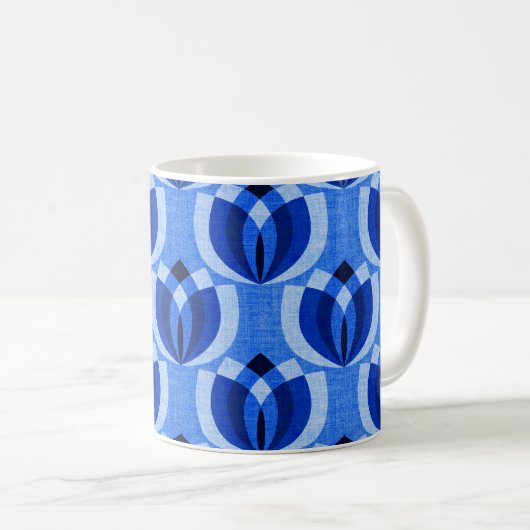 Mug Fleurs bleu cobalt rétro (Devant droit)