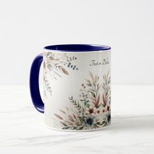 Mug Fleurs Bleu Ivoire Aquarelle (Devant gauche)