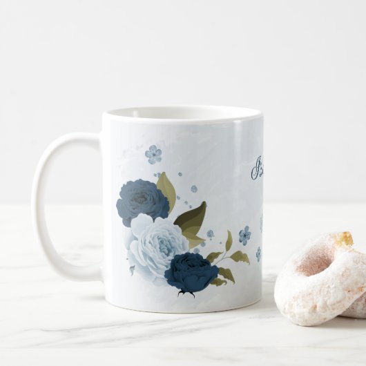 Mug fleurs bleu marine clair (Avec donut)
