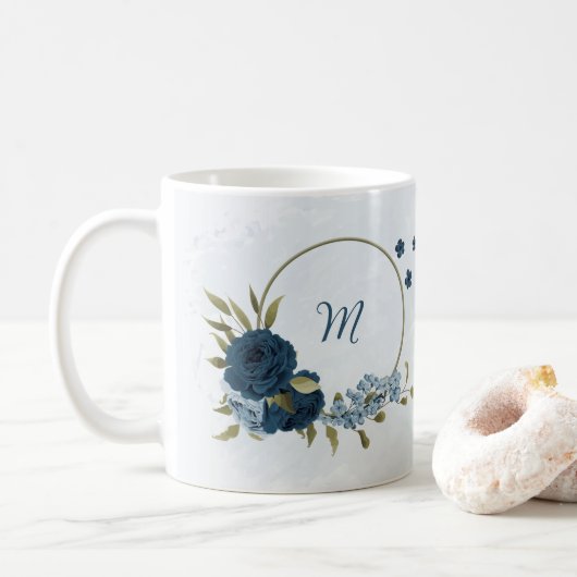 Mug fleurs bleu marine clair (Avec donut)