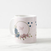 Mug fleurs bleu marine rose (Devant gauche)