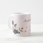 Mug fleurs bleu marine rose  (Devant gauche)