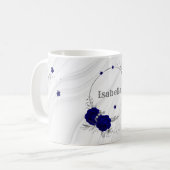 Mug fleurs bleu royal feuilles argent marbre (Devant gauche)