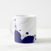 Mug fleurs bleu royal feuilles argent marbre (Devant gauche)
