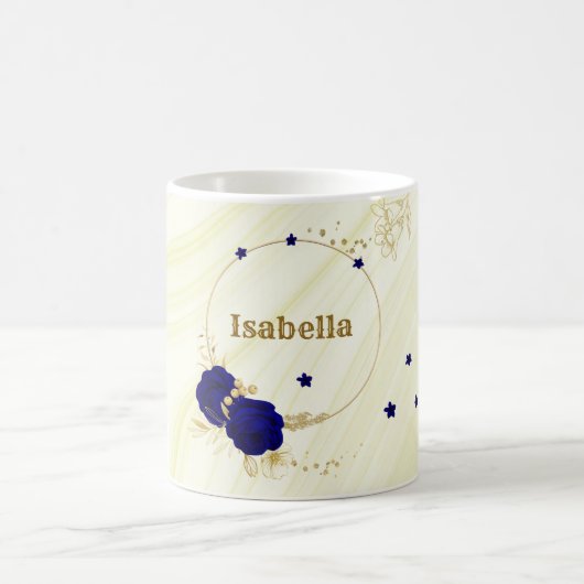 Mug fleurs bleu royal feuilles or marbre (Centre)