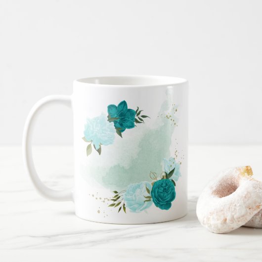 Mug fleurs bleu turquoise clair (Avec donut)