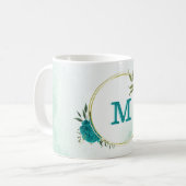 Mug fleurs bleu turquoise clair  (Devant gauche)